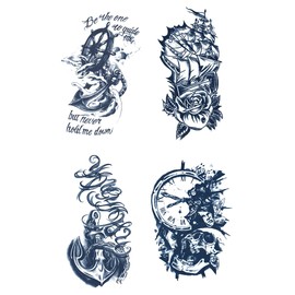 Jagua Tattoo Stickers, 2 Weeks Disappearing Henna Tattoos Real Tribal Anchor Pirates Set of 4