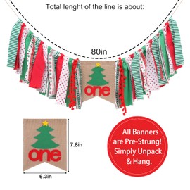 Christmas Tree 1st Birthday High Chair Banner - Red and Green One High Chair Banner, Best Christmas Birthday Party Supplies, Christmas 1st Birthday Decoration for Girls Boys, Banner for Photo Booth