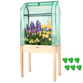 ZSYWODFO Raised Garden Bed with Greenhouse Cover,Elevated Wood Planter Bed with Cover,Raised Bed with Legs for Patio, Backyard, Balcony-34L x18W x 66H