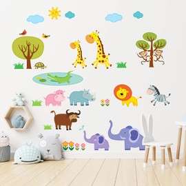 DECOWALL Jungle Animals Wall Sticker Decor Kindergarten Nursery Kids Room DIY Wall Decal Wall Art Sticker Boy Girl Eleventh Kids Bathroom Decor Vinyl Bedroom Teens Kids DW-1508