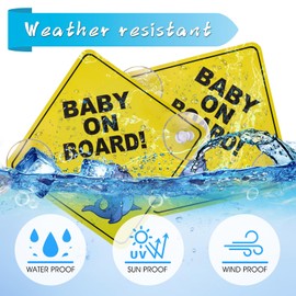 cobee Baby on Board Car Warning Signs, 2 Pcs 5"x5" Safety Car Sign with Double Suction Cups, Baby in Car Sticker for Car Window Cling Reusable Durable Baby on Board Sticker Decal(Style-D)