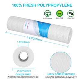 Lafiucy 30 Micron 10" x 2.5" String Wound Sediment Water Filter Cartridge,5 Pack,Whole House Sediment Filtration, Universal Replacement for Most 10 inch RO Unit