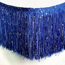 2 Meters Sequins Tassel Fringe Trim 15CM (6inch) Drop, Costumes, Dance, Dress, Stage #25 (Royal Blue)