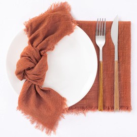 Socomi Fall Thanksgiving Napkins Terracotta Linen Cloth Napkins Washable Dinner Napkins Fringe 17"x17" for Fall Friendsgiving Baby Shower Wedding Decoration Set of 8