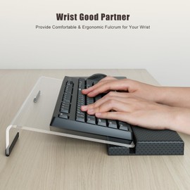 Kovesayi Acrylic Keyboard Stand with Ergonomic PU Leather Wrist Rest & Storage – Adjustable Tilted Riser for All Sized Keyboards, Office & Home Desk Organizer, Clear