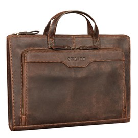 STILORD Silvano Genuine Leather Laptop Sleeve 13.3 Inch Vintage Laptop Sleeve Slim Leather Zip Office Briefcase A4 with Compartments Notebook Protective Case for Men and Women, Veleta - brown.