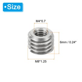 PATIKIL 10pcs Thread Adapter Sleeve Reducing Nuts M8*1.25 Female to M4*0.7 Male Repair Insert Nut Screw Reducer Conversion Stainless Steel Fastener 6mm