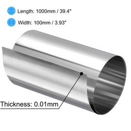 TA-VIGOR 1Pcs 304 Stainless Steel Foil Roll, 1000mm x 100mm x 0.01mm Metal Strip Sheet Fine Plate Sheet Foil for Crafts, Electronic Equipment