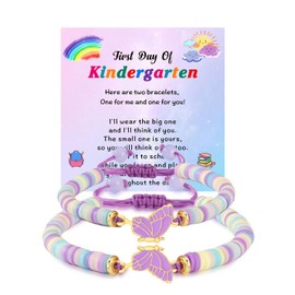 SKIRIFLA First Day of School Bracelet Mommy and Me,Back to School Gifts for Students,First Day of Preschool Bracelet Mom and Daughter,Matching Butterfly Bracelets Back to School Pre K Stuff (Purple)
