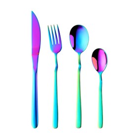 16 Pcs Silverware Cutlery Set, Baikai Stainless Steel Flatware Set,Dinnerware Set Rainbow, Server for 4