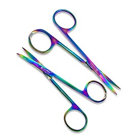 Cynamed Set of 2 Iris Micro Dissecting Scissors with Multicolor/Rainbow Titanium Coating Premium Quality Instrument - Perfect for Fine Precision Tissue Dissection Suture Removal (Straight and Curved)