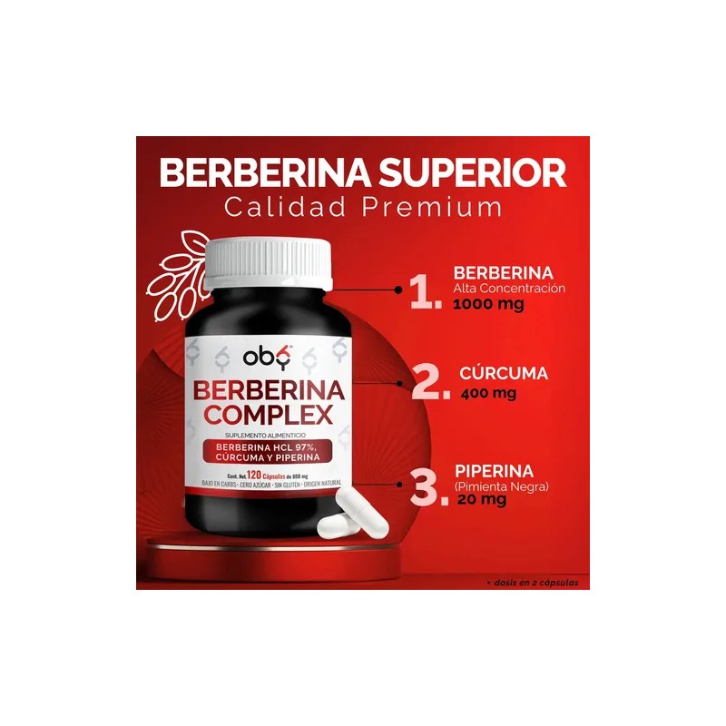 Berberina Hcl 97% 1000mg + Piperina, Curcuma | Oby Glucontrol
