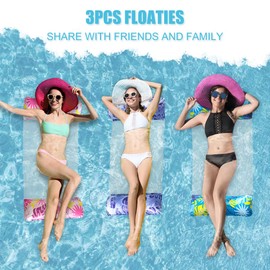3 Pack Pool inflatables Lilo,4-in-1 Multi-Purpose Pool Hammock with 2 Air Pumps 130cm Pool Floats Water hammock for Adults, Heavy Duty Pool lilo Inflatable pool toys Inflatable Pool Rafts Bear 265Lb