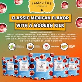 Tamalitoz Cranberry Fantasy – Spicy Cranberry Mexican Hard Candy Filled with Chile, Lime & Sea Salt – Handcrafted Fruit Candy, Gluten-Free, Kosher, No Artificial Colors, 5 Bags – 4oz Eac