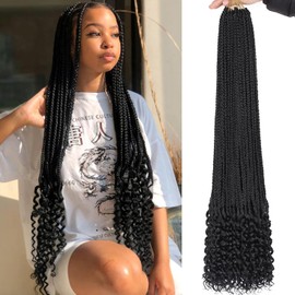Mscat 30 Inch Goddess Box Braids Crochet Hair with Curly Ends 8 Packs Pre-looped 3X Synthetic Boho Box Braiding Hair for Women (15Strands/pack 1B#)