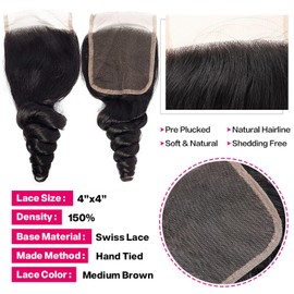 4x4 Transparent HD Lace Closure Loose Wave Human Hair Closure Raw Human Hair Pre Plucked Natural Black Color 14 Inch