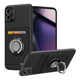 Kaotengwo Case for Moto G Stylus 5G 2023, Tempered Glass Screen Protector, Card Holder with Ring Stand - Black