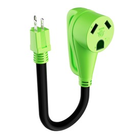 RV Adapter Plug 30 Amp to 15 Amp 110 Volt Cord with Grip Handle, 15A Male to 30A Female Dogbone RV Trailer Camper, NEMA 5-15P to TT-30R, SJTW, 10AWG, Heavy Duty Electrical Power, 12in, 1ft, Green