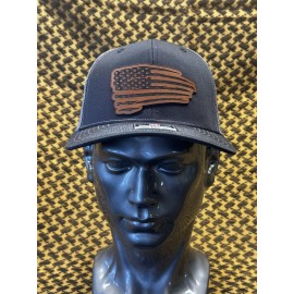 Richardson Made in USA Leather Patch Trucker Hat-American Flag XL