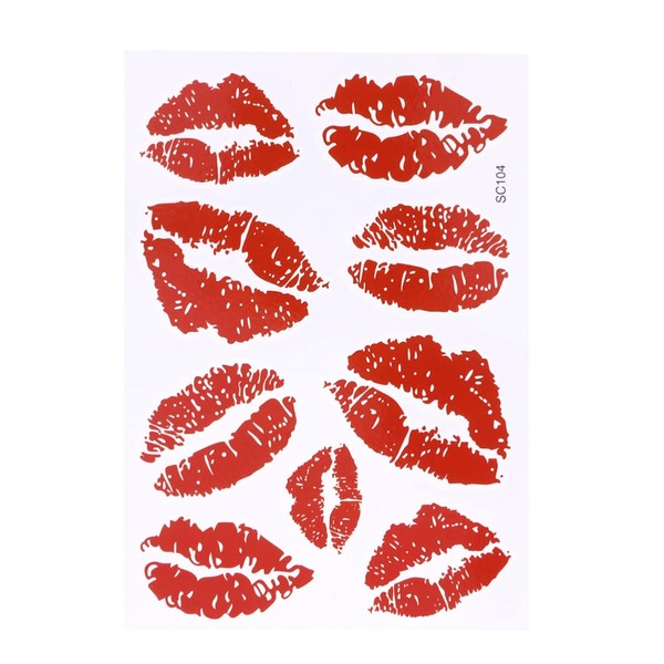 Beaupretty Red Lips Temporary Tattoo Stickers 6 Pieces Sugar Kisses Stickers Lip Stickers for DIY Decorating