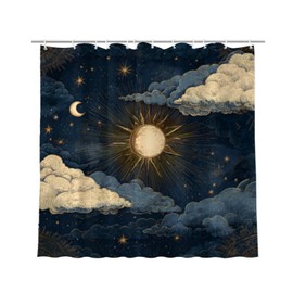 Celestial Shower Curtain with Sun Moon Stars, 72x72 Inches