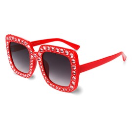 Freckles Mark Elton Rhinestone Oversized Sunglasses Womens Men Trendy Square Swift Eras Star Glasses for Concert Disco Outfit (Red, 70)