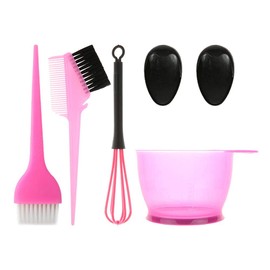 POFET 5 Pcs Hair Dye Brush and Bowl Set Including Hair Tint Bowl, Dye Brush, Ear Cover and Paint Mixer, Hair Dye Applicator (Pink)