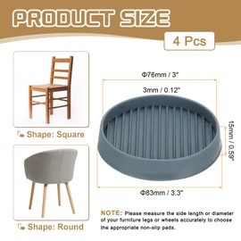 PATIKIL 3.3 Inch Rubber Furniture Pads, 4 Pack Non-Slip Furniture Coasters Round Anti Skid Caster Cups Furniture Feet Cup Floor Protectors for Bed Couch Stoppers, Gray