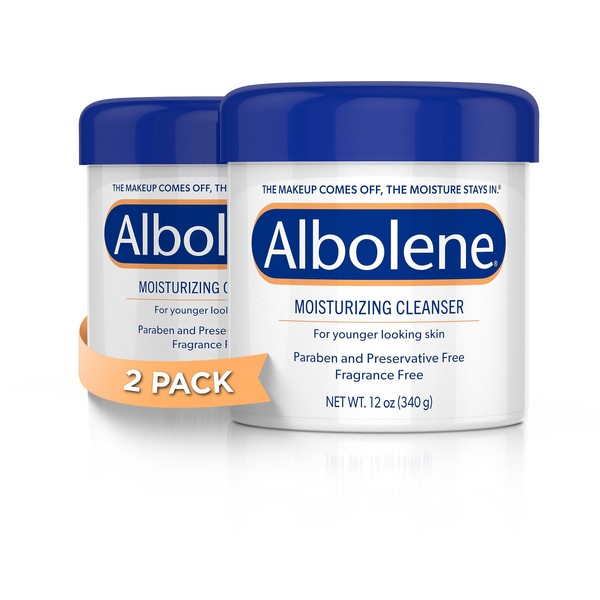 Albolene Face Moisturizer and Makeup Remover, Facial Cleanser and Cleansing Balm, Fragrance Free Cream, 12 oz (2 Pack)