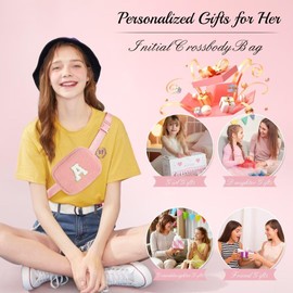 YOOLIFE Friend Gifts for Women - Friendship Birthday Gifts for Women, Crossbody Bag for Friends, Gifts for Friends, Pink Initial Crossbody Bag Belt Bag for Women J