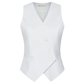 Belle Poque Asymmetrical Hem Sleeveless Blazer Tuxedo Jacket for Women Vintage Waistcoat Vest in White M