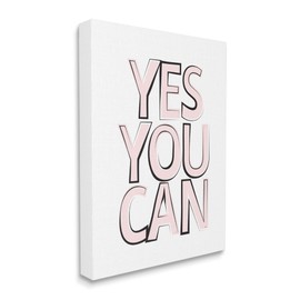 Stupell Industries Yes You Can Phrase Minimal Pink Bold Text, Design by Martina Pavlova Canvas Wall Art, 24 x 30