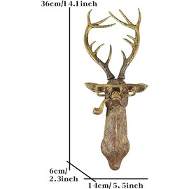 HoldOneLight 3D Wall Mount Ornament, Animal Heads for Wall Art Hanging Sculptures,Small Metal Wall Resin Art Wall Decor Ornament Waterproof Decorations,Living Room Bedroom (Deer head)