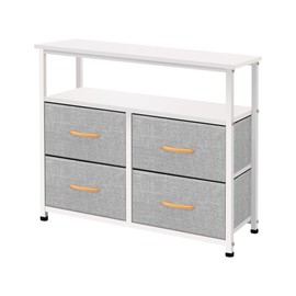 AZL1 Life Concept Dresser with Shelves-Storage Chest for Bedroom, Living Room, Hallway, Closet Organizer with Sturdy Steel Frame, Wooden Shelf, Removable Fabric Drawers, Light Grey
