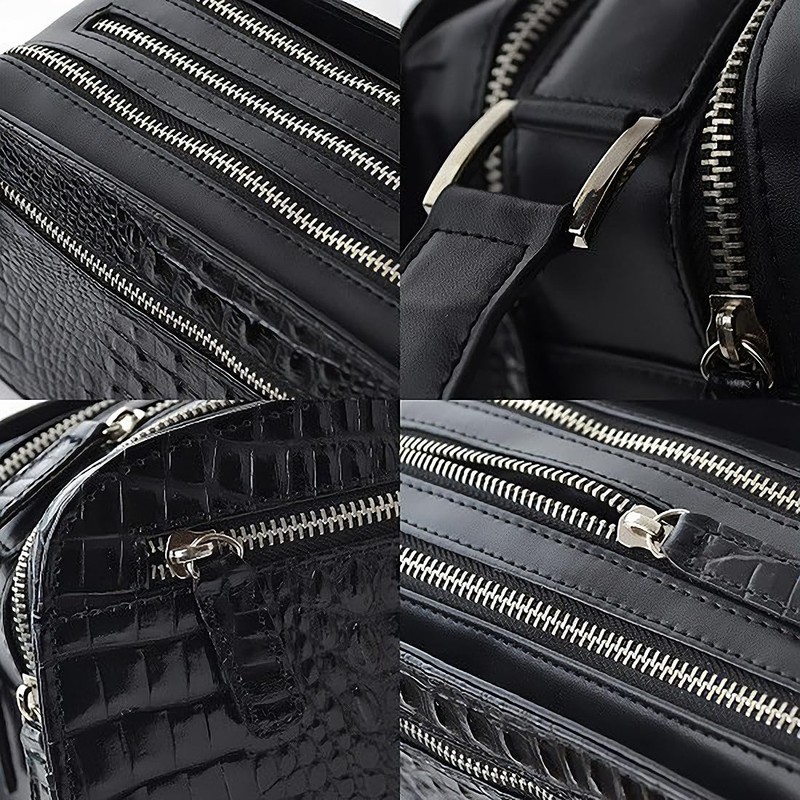 Bliss Leather Crocodile Embossed Cowhide Leather Second Bag, Double Zipper,
