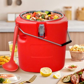 Plieren 5 Gallon Insulated Soup Container Commercial Food Warmer for Hot or Cold Food, 21QT Hot Box for Catering, Food Cooler with 4 Buckles, Handles, Spoon, Soup Carrier for Restaurant, Canteen,Home