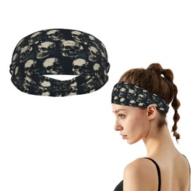 Skull Sports Headband Hair Band Moisture Wicking Sweatbands Head Bands for Women Men Running Yoga Gym Fitness Workouts