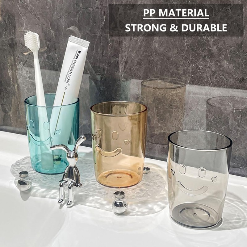 Baowindy 4Pcs Bathroom Tumbler Toothbrush Cups, Smiley Unbreakable Toothbrush Holders,
