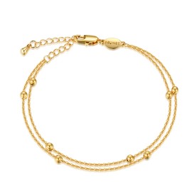 FRUMOS Dainty Layering Bracelets for Women 18 k Gold Plated Fashion Adjustable Chunky Cuban Paperclip Link Chain Bracelets Jewelry for Women Girls Gift (Double Layering Beads Link)