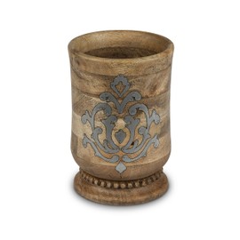 8.25-Inch Tall Wood and Metal Inlay Heritage Collection Utensil Holder