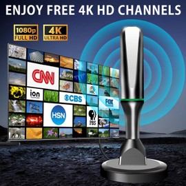 Digital Antenna for Smart TV Indoor, Strong Magnetic Base & Metal Plate TV Antenna Indoor for Easy Setup, 360°&Long Range Reception Digital TVs Antenna for Local Channels Supports 4K 1080p