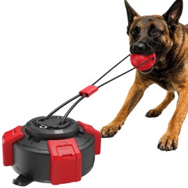 Dog Suction Cup Tug of War Toy, Interactive Self Play Dog Ball Toy with Chew Rope, Indestructible Bite Resistant Pet Training Tug Toy for Small Medium Large Dogs (Black red)
