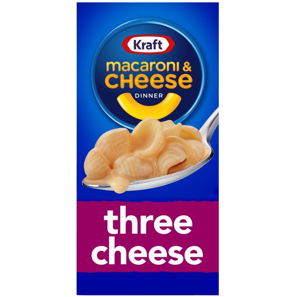 Kraft Macaroni and Cheese Dinner, Three Cheese, 7.25 Ounce Box (Pack of 8 Boxes)