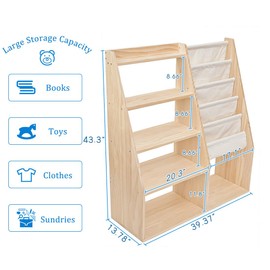 MORIMOE Kids’ Bookcase & Toy Storage Organizer, Solid Wood, 100% Non-Toxic, Multipurpose Bookshelf for Playroom, Toddler Room, Classroom, Large Capacity