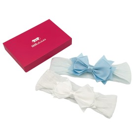 HAARallerliebst Hair Bands with Bow (32 cm | White + Blue | Pack of 2) with Box for Storage