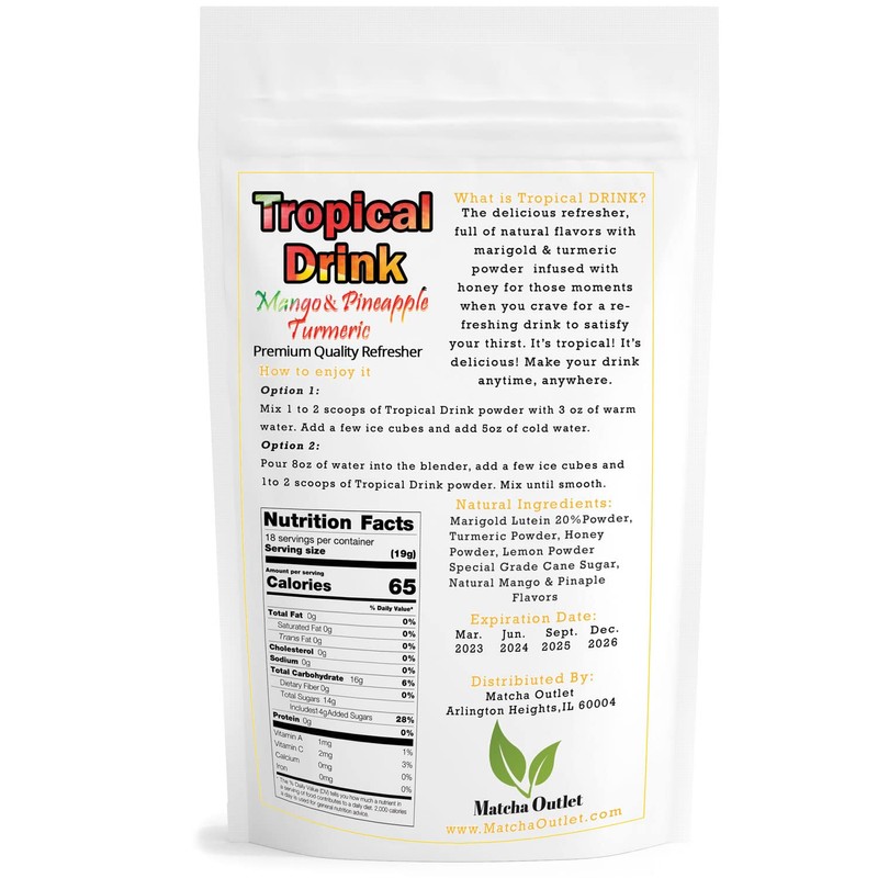 Tropical Drink Mango Pineapple Turmeric Honey Natural Refresher with Marigold