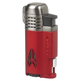 Lotus Defiant Cigar Lighter with Quad Pinpoint Torch Flames, Single Action Ignition, All Metal Housing, Retractable 10 mm Cigar Punch, Large Flame Adjuster (Red Matte & Dark Gunmetal)