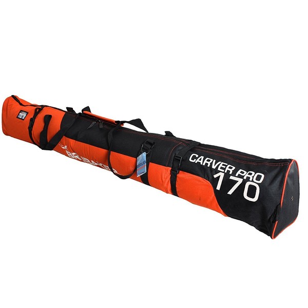 BRUBAKER Padded Ski Bag Skibag Carver Pro 2.0 with Strong 2-Way Zip and Compression Straps - Orange Black - 74 3/4"