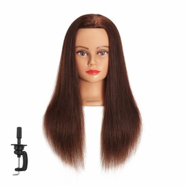 Mannequin Head 20"-22" 100% Human Hair Hairdresser Training Head Mannequin Doll Head Cosmetology Manikin Training Head Hair for Practice Cutting Braiding with Free Clamp Holder 92022W2714