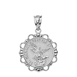 925 Sterling Silver Archangel St. Michael Pray For Us Religious Charm Round Pendant